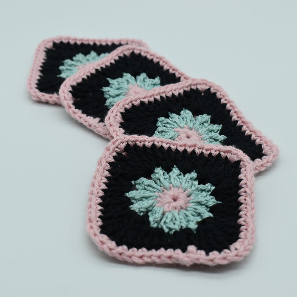 Handcrafted crocheted Daisy Flower Square Coasters set of four